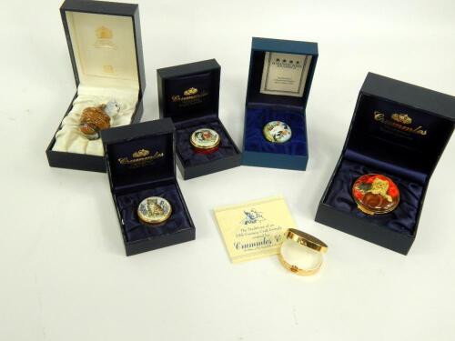 Five Crummles enamel boxes decorated with cats