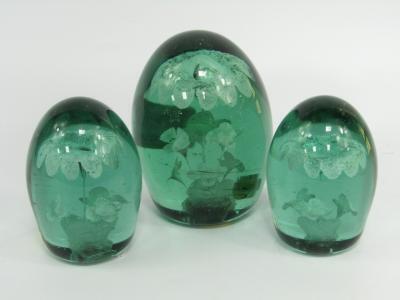 Three Victorain green glass dumps