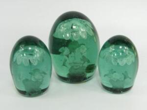 Three Victorain green glass dumps