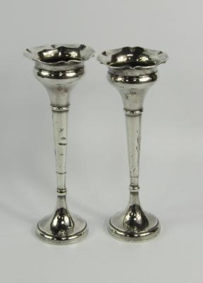 A pair of George V loaded silver bud vases