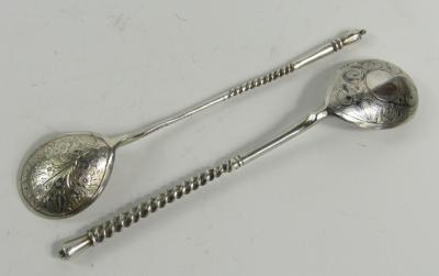 Two Russian white metal spoons