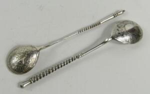 Two Russian white metal spoons
