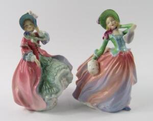 Two Royal Doulton figures of Spring Morning HN1922 and Autumn Breezes HN1911.