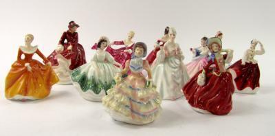 A group of eleven Royal Doulton small crinoline figures
