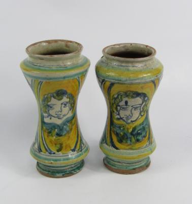 A pair of 19thC Italian pottery albarello