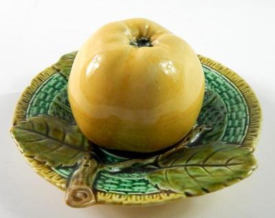 A 19thC majolica apple dish and cover