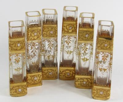 A set of six Continental glass spill vases
