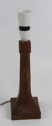 A Robert Thompson of Kilburn Mouseman carved oak table lamp