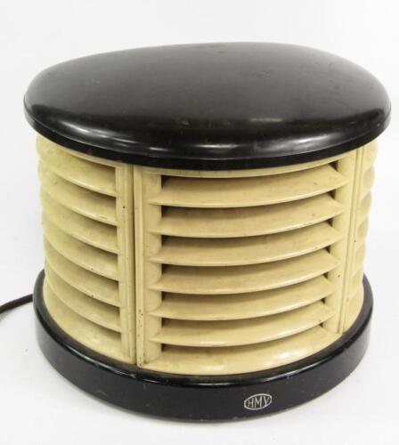 An HMV Art Deco demi lune cream and brown Cavendish heater