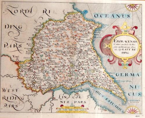 A hand coloured engraved map of the East Riding of Yorkshire