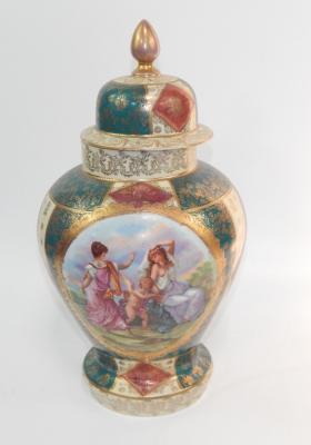 A Vienna style porcelain jar and cover