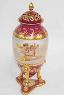 A Vienna style porcelain pot pourri vase and cover