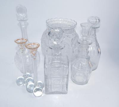 A continental etched glass decanter and stopper