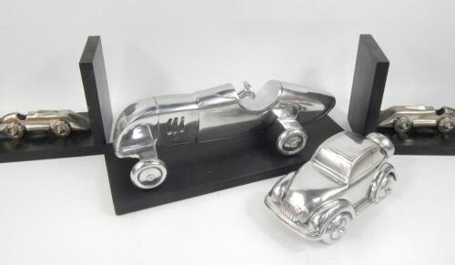 A chrome 1930's style race car ornament