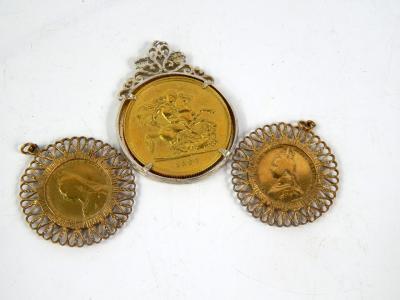 Two gilded Victorian sixpences