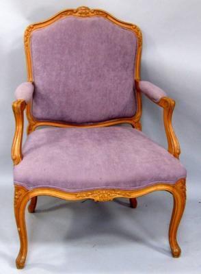 A French style beech open armchair