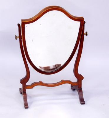A late 19thC mahogany and boxwood strung table mirror