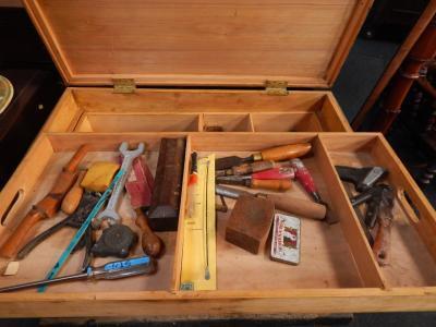 A black painted pine carpenter's tool chest
