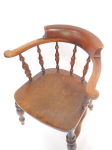 A Victorian oak and elm smoker's bow chair. - 2