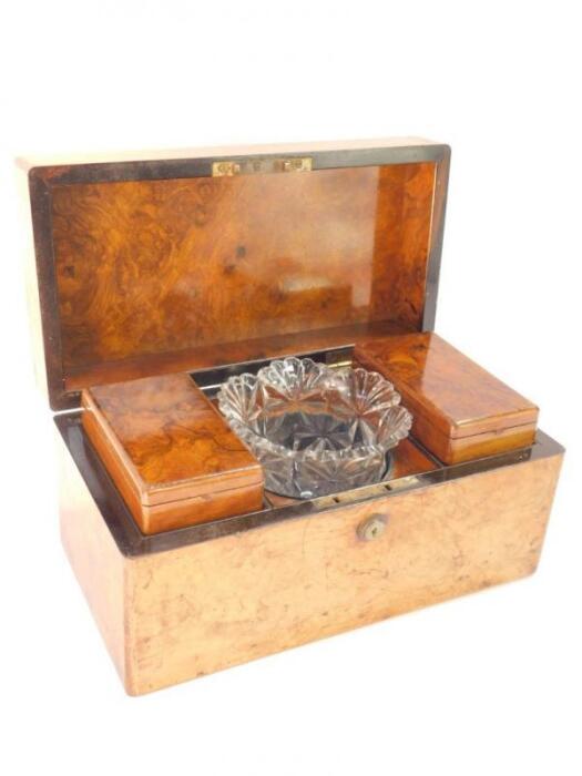 A Victorian burr walnut tea caddy