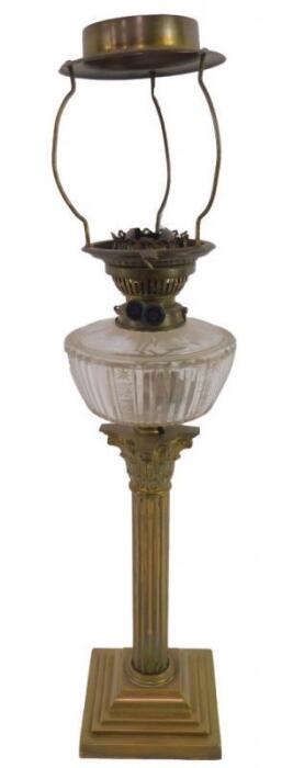 A brass Corinthian column oil lamp
