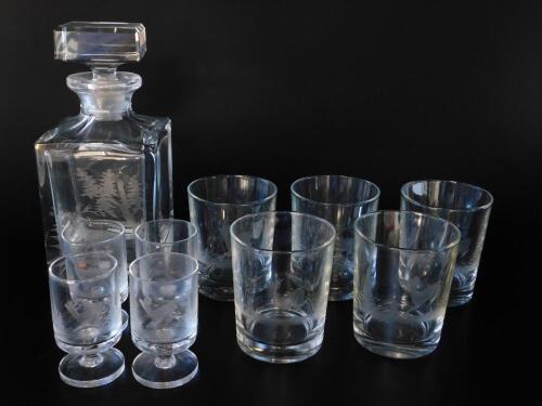 A German square cut glass decanter and stopper