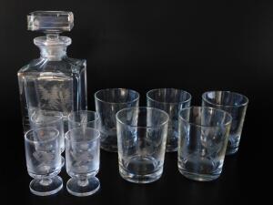 A German square cut glass decanter and stopper