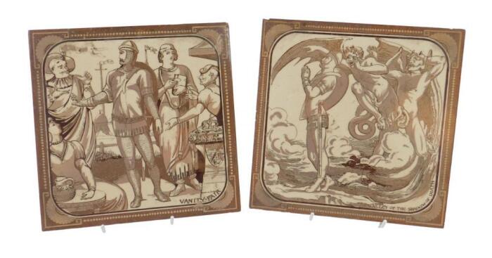 A pair of Minton and Hollins & Company pottery tiles