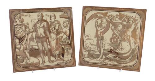 A pair of Minton and Hollins & Company pottery tiles