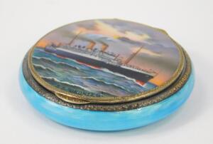 A painted and turquoise blue guilloche enamel circular powder box - 2