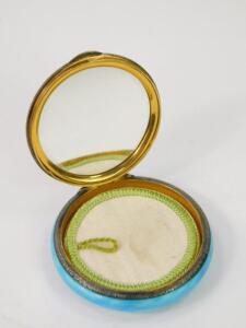 A painted and turquoise blue guilloche enamel circular powder box - 3