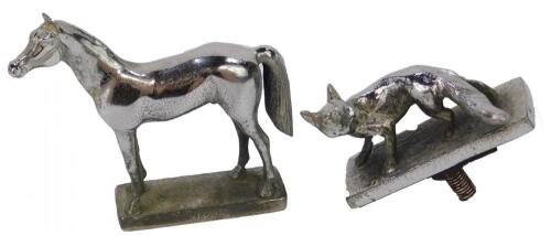 A chrome plated car mascot modelled as a standing horse