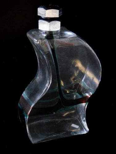 A late 20thC cut and coloured glass decanter