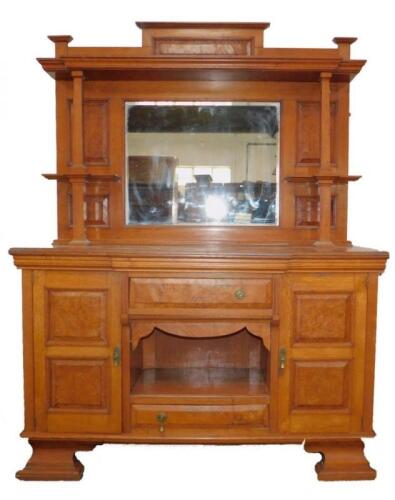 A Victorian oak and burr oak sideboard