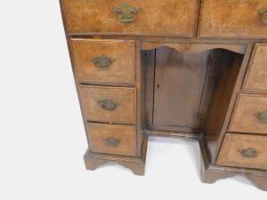 A George II walnut and mahogany cross banded kneehole desk - 3