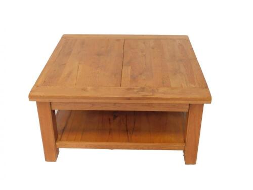 An oak square plank top occasional table