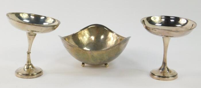 A silver triform sweetmeat dish
