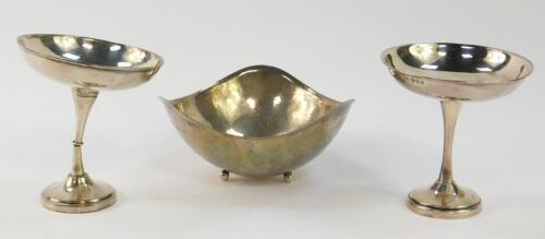 A silver triform sweetmeat dish
