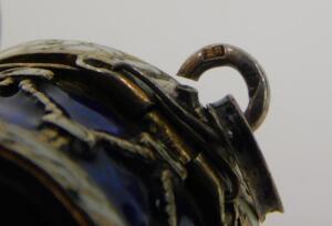 A late 19th or early 20thC silver blue and white enamel pill box charm in the form of a drum - 4