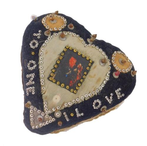 A Victorian heart shaped sweetheart's pin cushion