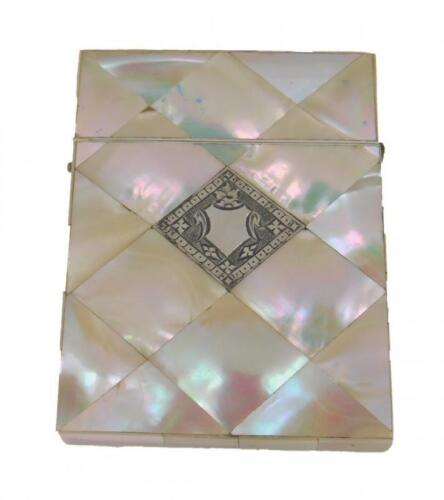 A Victorian mother of pearl calling card case