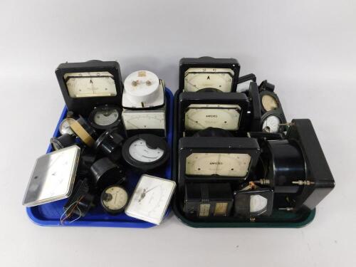 Volt meters and ammeters. (2 trays).