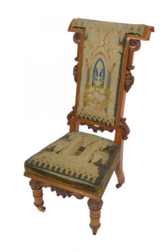 A Victorian walnut prie dieu chair