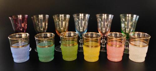 A harlequin set of six 20thC vari-coloured wine glasses
