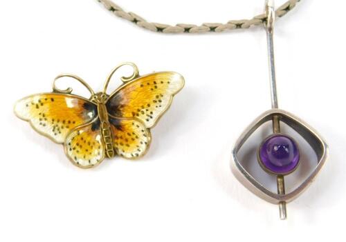 A Norwegian silver gilt and enamel butterfly brooch