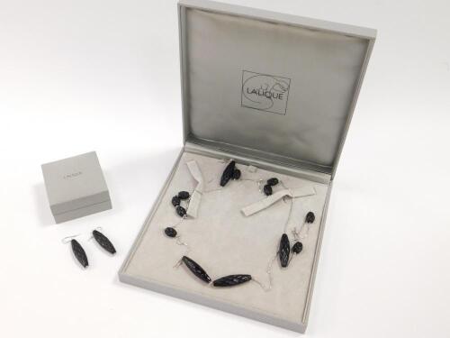 A Lalique black crystal and silver necklace