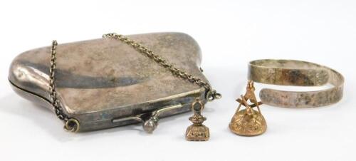 A 9ct rose gold and carnelian masonic fob seal