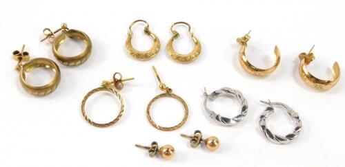 Six pairs of 9ct gold earrings