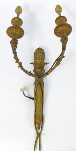 A French Empire style late 19thC ormolu twin branch wall light
