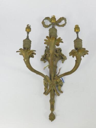 A French late 19thC ormolu three branch wall light